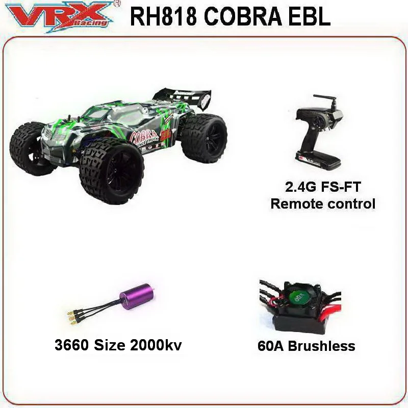 Электрический бесщеточный Радиоуправляемый грузовик VRX Racing RH818 Cobra 1/8 RTR w/60A ESC/3660