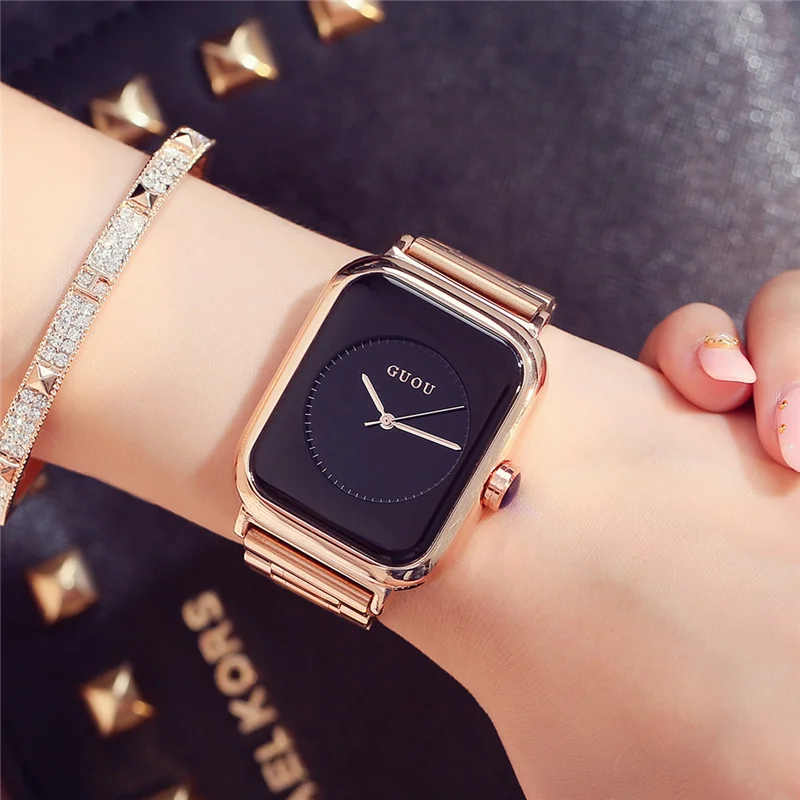 Woman Watches 2018 Fashion Luxury Gold Bracelet Dress Wrist Watch Unique Rectangular Black Women Watch Clock relogio feminino