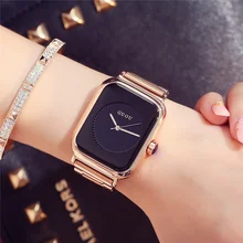 Woman Watches 2017 Fashion Luxury Gold Bracelet Dress Wrist Watch Unique Rectangular Black Women Watch Clock relogio feminino