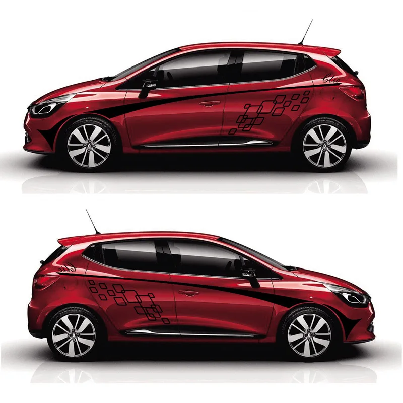 World Datong, спортивные полоски, автомобильные наклейки для Renault Clio, для автомобиля, на обе стороны тела, индивидуальная наклейка, спортивные авто наклейки - Название цвета: Red car