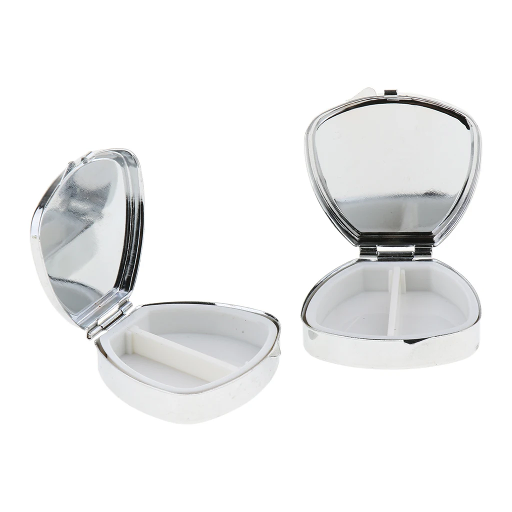 2pcs Metal Pill Box Holder Rectangle Medicine Vitamin Organizer Pill case for Purse Pocket (2 Compartments)