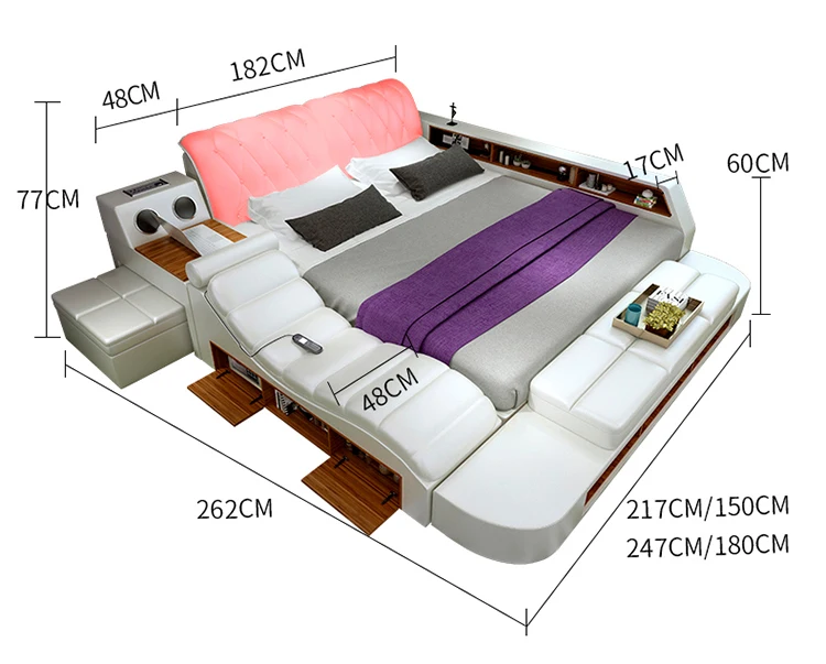 Двуспальная мягкая кровать 1,8 м, Современная Минималистичная многофункциональная кровать с умным массажем