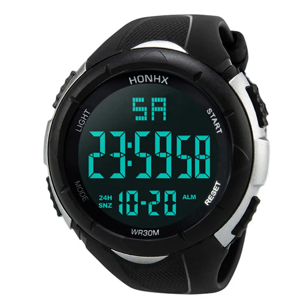 Спортивные водонепроницаемые мужские часы с ЖК-дисплеем для мальчиков, цифровые часы с секундомером и датой, силиконовые спортивные часы, светящиеся наручные часы, люксовый бренд
