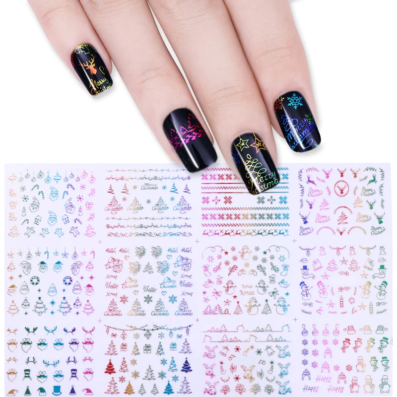  1 Sheet Christmas 3D Nail Sticker Santa Claus Deer Manicure Adhesive Transfer Sticker Nail Art Deco