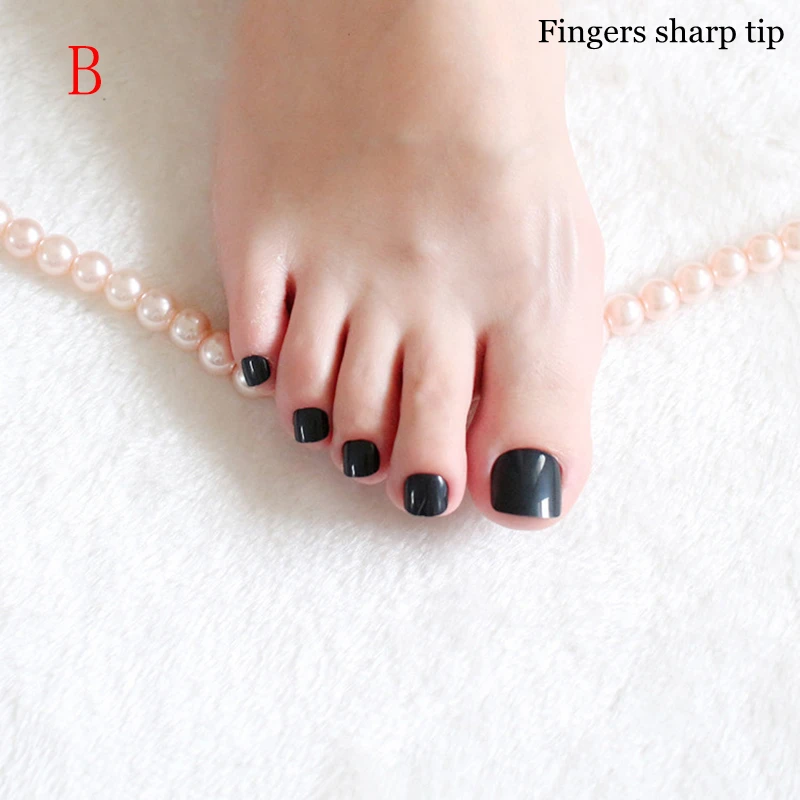 

24pcs/set Pure black Acrylic False Nail Short Toe