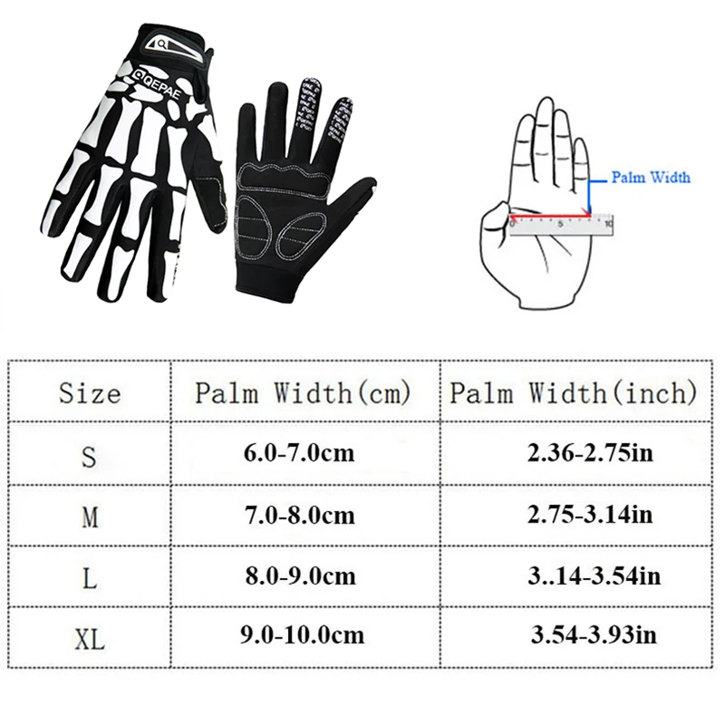 Qepae MTB дорожный длинный палец Открытый велосипедный дышащий спортивный череп велосипедные перчатки половина пальца Открытый велосипед черный летний XL