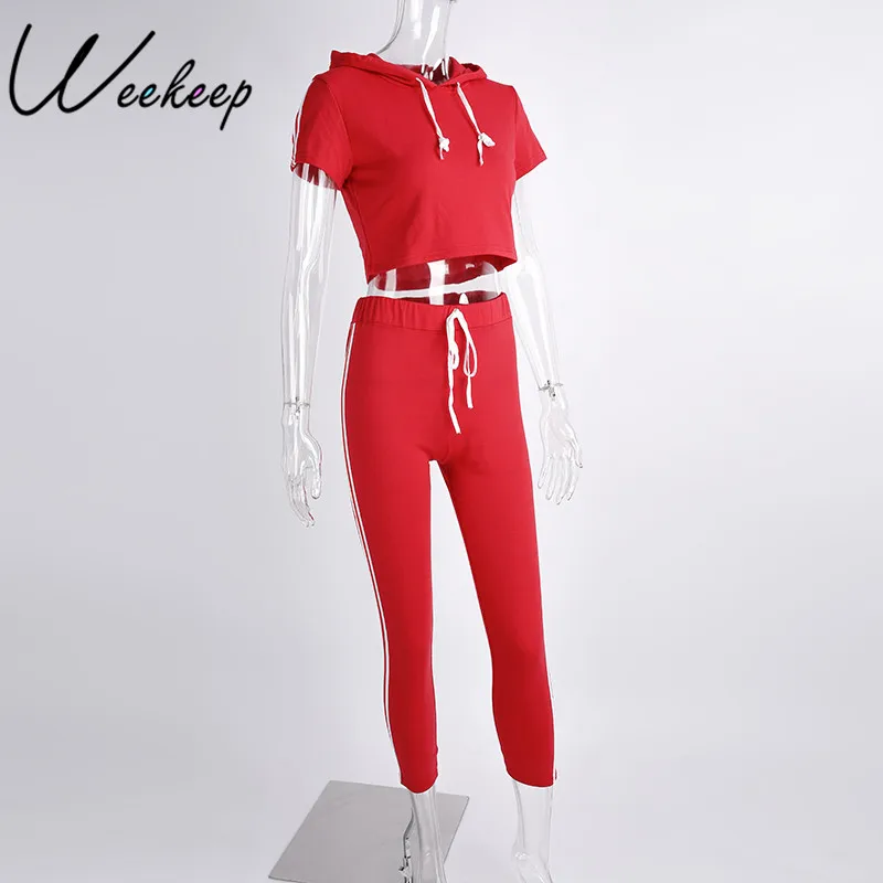 Women Brand Two Piece Set Side Striped Crop Top And Leggings Red Fitness Set JKP041 HTB17PdJRpXXXXXMXVXXq6xXFXXXM - Women Brand Two Piece Set Side Striped Crop Top And Leggings Red Fitness Set JKP041