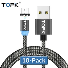 TOPK [10-Pack] светодиодный магнитный кабель Micro USB кабель для Xiaomi Redmi Note 5 Pro samsung Galaxy S7 edge Microusb зарядный кабель