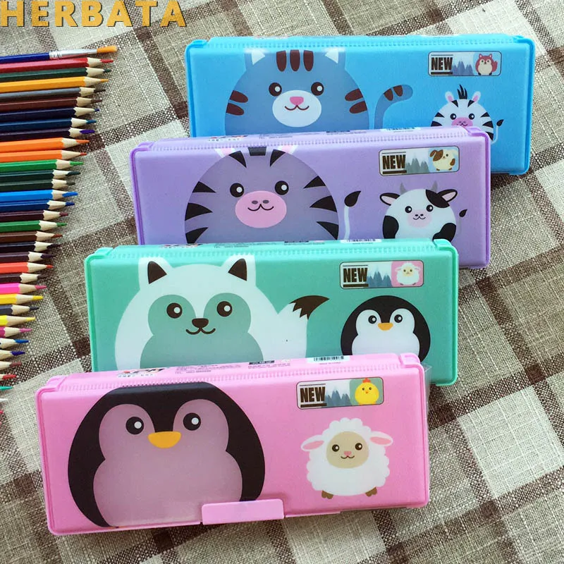 school cute pencil case for students double sided plastic Password Lock