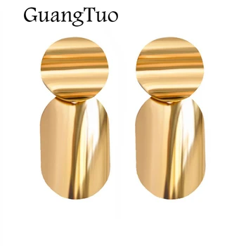 

New Fashion Unique Simple Two Smooth Gold Color Round Oval Metal Stud Earrings Statement Earrings for Women Jewelry EK2143