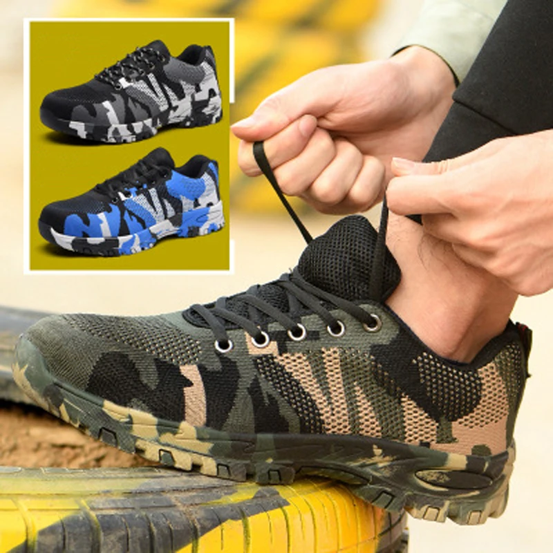 LUFUMA мужской, большого размера пирсинг Уличная обувь для мужчин стальной носок Кепка Военная безопасность рабочие ботинки камуфляж проколы неразрушенная обувь