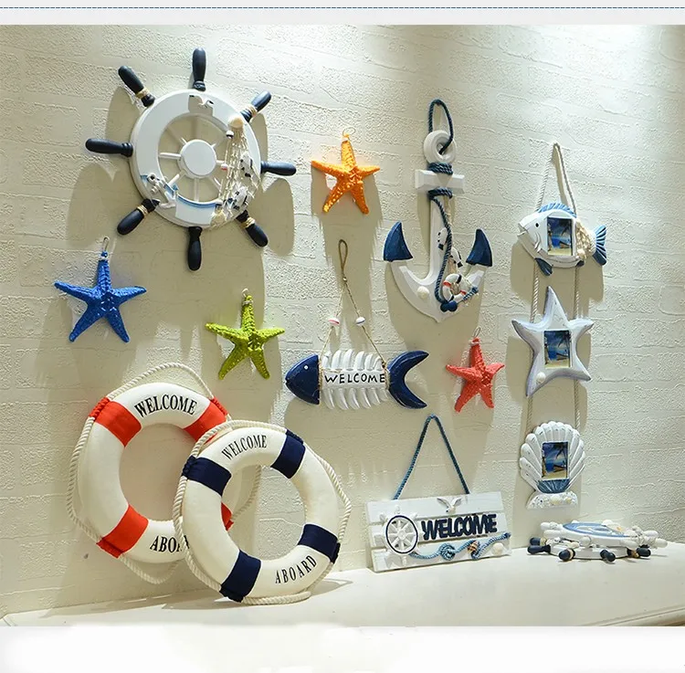 Креативный Европейский морской мир Бытовой Настенный декор Средиземноморский стиль 3D Морская звезда руль, якорь буй морской рыбы