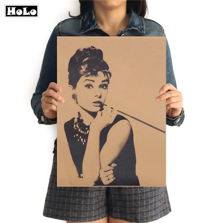 

Classic Photo Vintage Kraft Paper Movie Star Poster Audrey Hepburn Wall Sticker Decoration Wall Stickers FAD 42.5x30.5cm