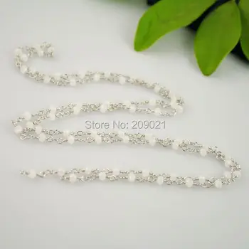 

DIY 5Meter Wire Wrapped Beaded Chains , Rosary chain White color faceted Crystal Beads Jewelry Finding