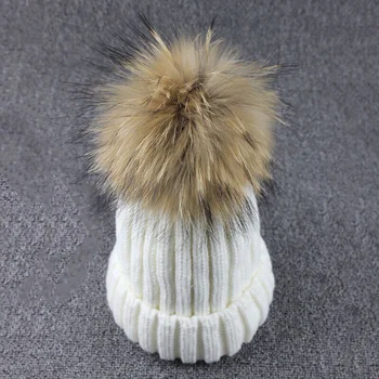 

Raccoon child wool ball curled edge knitted sharp hat autumn winter pure color baby warm wool hat