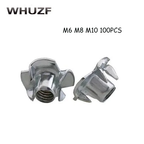 100Pcs M6 M8 M10 Zinc Plated Four Claws Nut Speaker Nut T nut Blind Tee