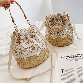 

Handbag Women's Fashion pure Color Versatile Handbag summer Straw bag Woven Bag new elegant Female shoulder bags Drawstring bag