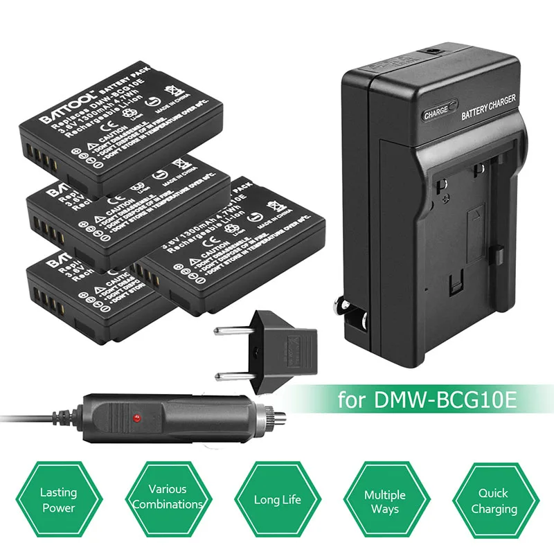 Bonadget Перезаряжаемые Батарея для DMW-BCG10 DMWBCG10 BCG10E для цифрового фотоаппарата Panasonic DMC-3D1 DMC-TZ7 DMC-TZ8 DMC-TZ10 Камера Батарея - Цвет: 4battery1charger