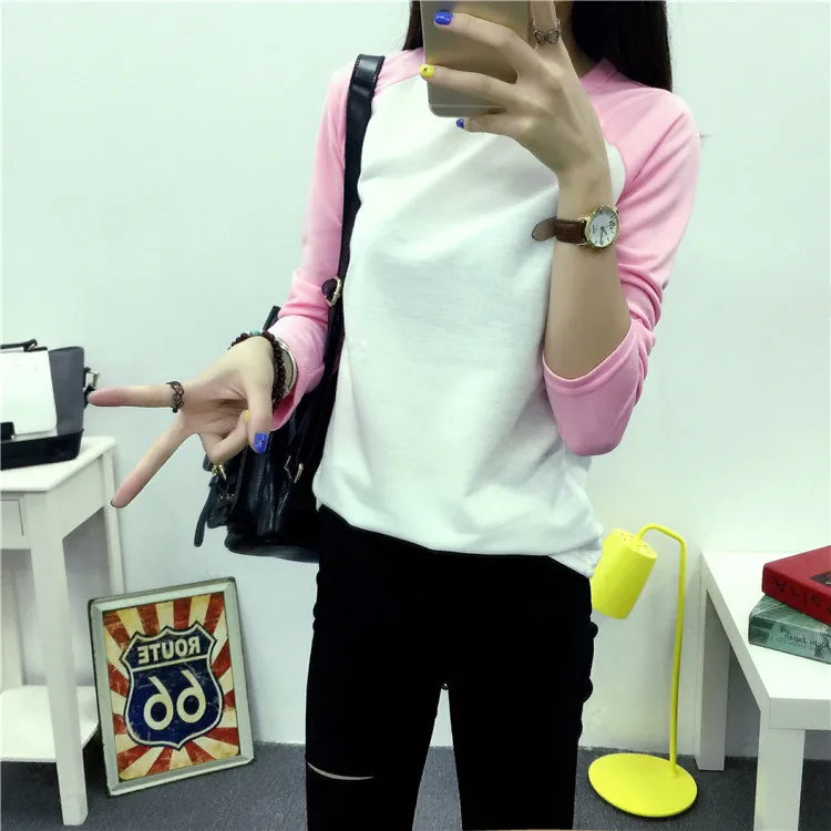 HGFS Classic Apparel women's t shirt Patchwork Tee camisetas femininas ropa mujer Contrast Sleeve Raglan sleeve Tops | Женская