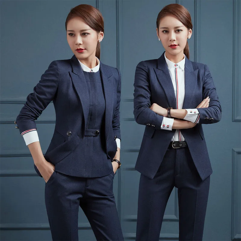 

New Professional Business Work Suits With 3 Piece Jackets + Pants + Vest For Ladies Office Blazers Outfits Female Trousers Sets