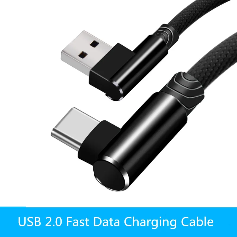 USB Type C Cable 90 Degree elbow Nylon Braided 1M/2M/3M Fast Charging Micro Data for Samsung Huawei Xiaomi | Электроника