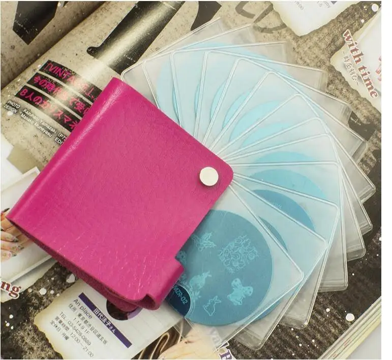 

REUOP24 Rose colors Nail Stamping Plates Storage Bag Nail Tools Stamp Manicure Durable PU Leather with Holder Album Storage 24