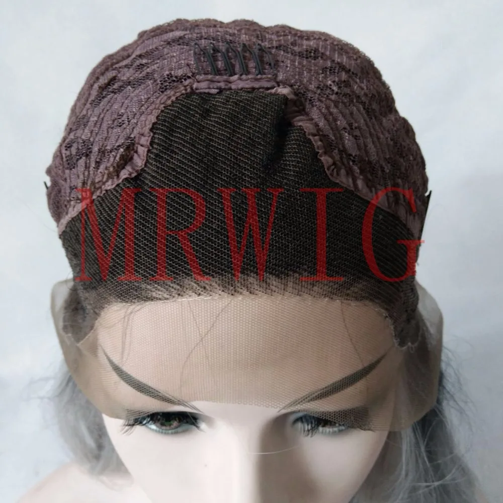 MRWIG 14in настоящие волосы короткие боб прямой Тип 1b# черный Ombre средний серый бесклеевой руки связали химическое Синтетические волосы на кружеве парики