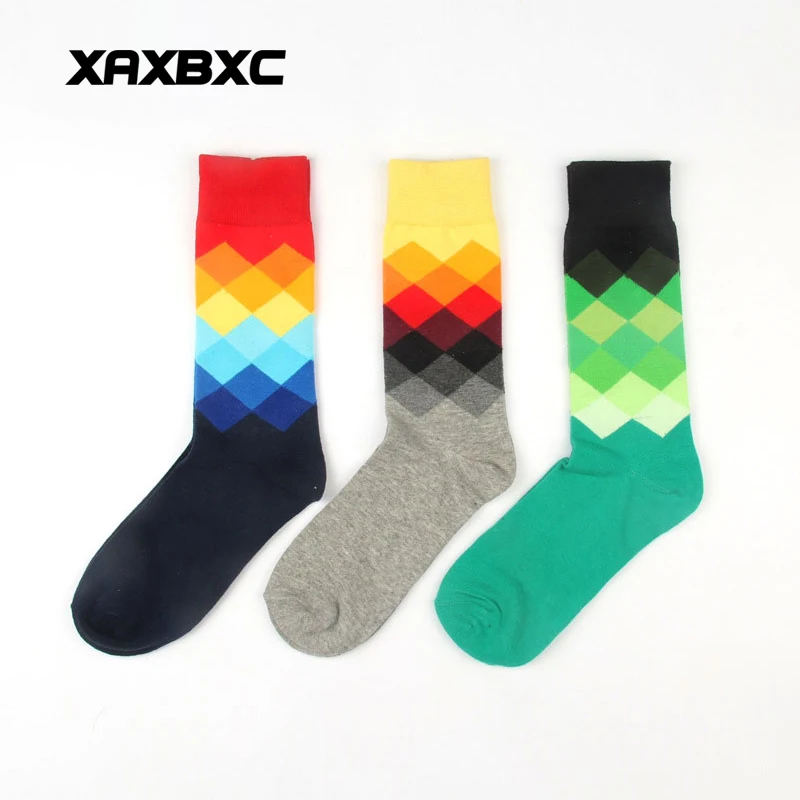 XAXBXC HP03 Новый британский стиль мужской удобные носки из хлопка Ромб плед Радуга Градиент Трикотажные повседневное носки для деловых мужчин