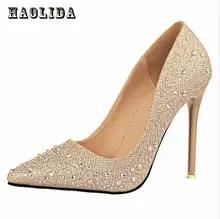 2017 New Fashion Sexy Women Silver Rhinestone Wedding Shoes Platform Pumps Red Bottom High Heels Crystal Shoes Gold Black Pink
