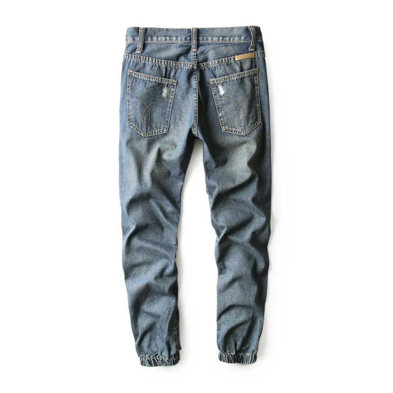 Модная уличная одежда, мужские джинсы, Ретро стиль, синие, с эффектом потертости, облегающие, корейский стиль, винтажные дизайнерские штаны для бега, свободные штаны, хип-хоп джинсы для мужчин