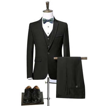 

Black Business Party Men Suits for Wedding 2018 Notched Lapel Three Piece One Button Custom Made Groom Tuxedos New