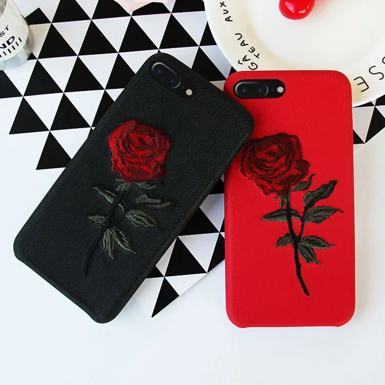 

Embroidered Rose New Mobile Phone Case Back Cover Type Imitation Leather Phone Case for iPhone 6 6s 6P 6sP 7 7P 8 8P X