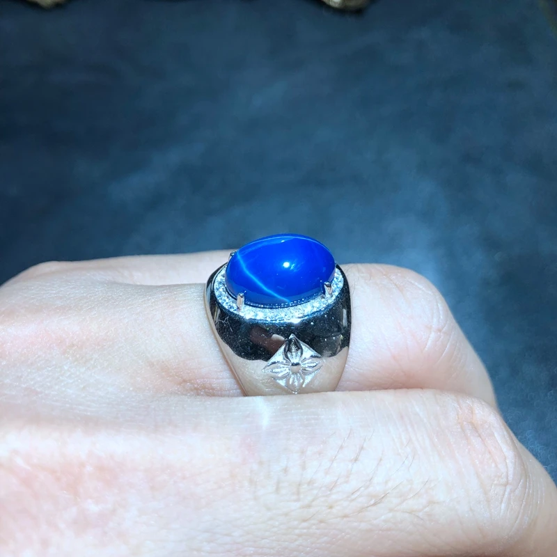 

classic shiny blue natural Star Sapphire gemstone ring for men 3