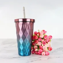 Алмазные градиентные кружки из нержавеющей стали с соломинками 500 мл питьевые тумблеры Eco-Fr с соломинкой#40
