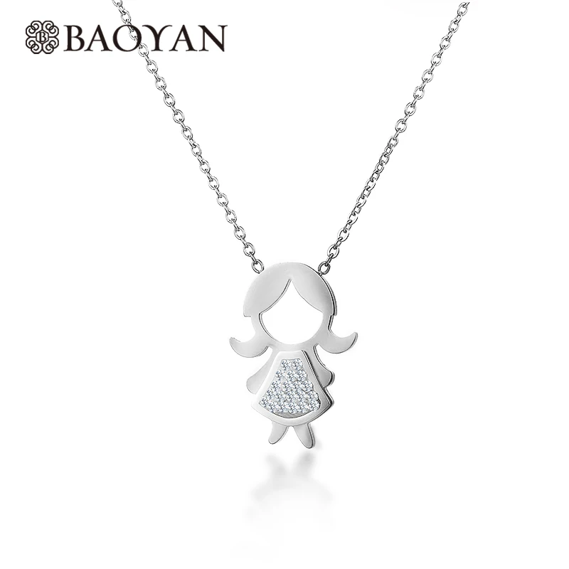 Silver BAOYAN элегантный горный хрусталь девочка дети ожерелье розовое золото/серебро/позолота нержавеющая сталь подвеска для девочки ожерелье s для женщин - Окраска металла: Silver