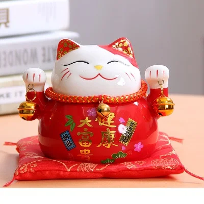 Красный Maneki Neko Kitten Ceramic Lucky Cat Money Box Ornament Creative Cute Cat Animal Figurines Crafts Home Desktop Decoration R1898 - Цвет: Красный