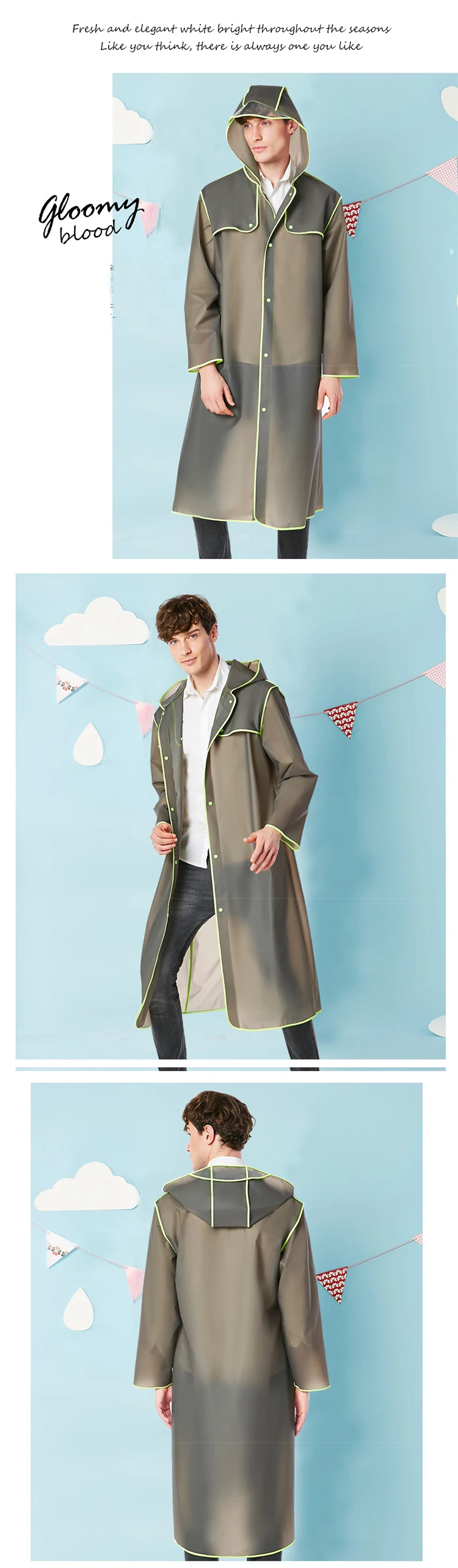 19.2018 Cheap to carry Fashion soft transparent Adult Plastic Thick Rainwear Unisex Woman men Waterproof Long Raincoats 
