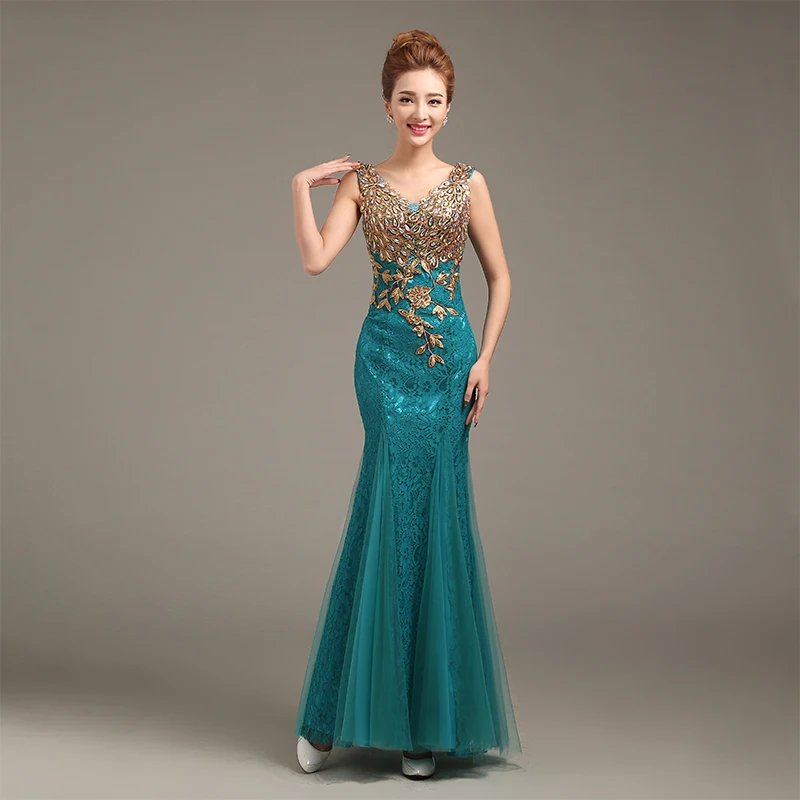

Vestido De Festa Longo Mermaid Lace Top Beads Mermaid Long Evening Dresses 2019 Green Prom Party Gowns New Vestido da dama