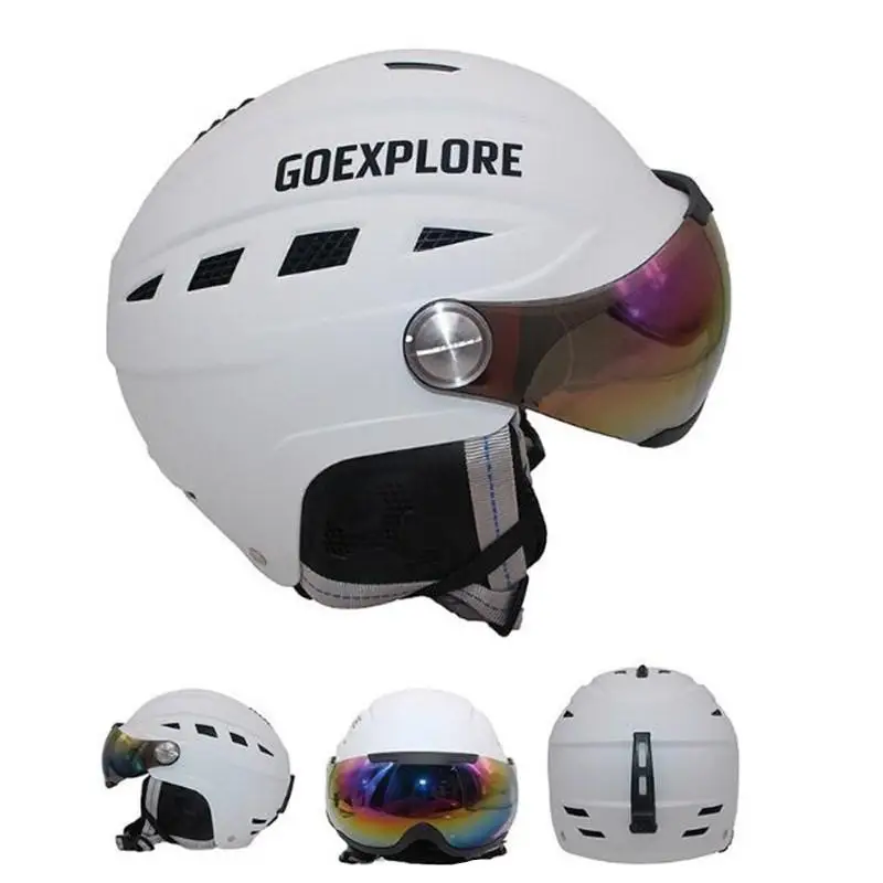 Men/Women Ski Helmet with Visor Half-Covered Outdoor Sport Snowboard Skate Helmets S-XL 48-62 cm white, black color