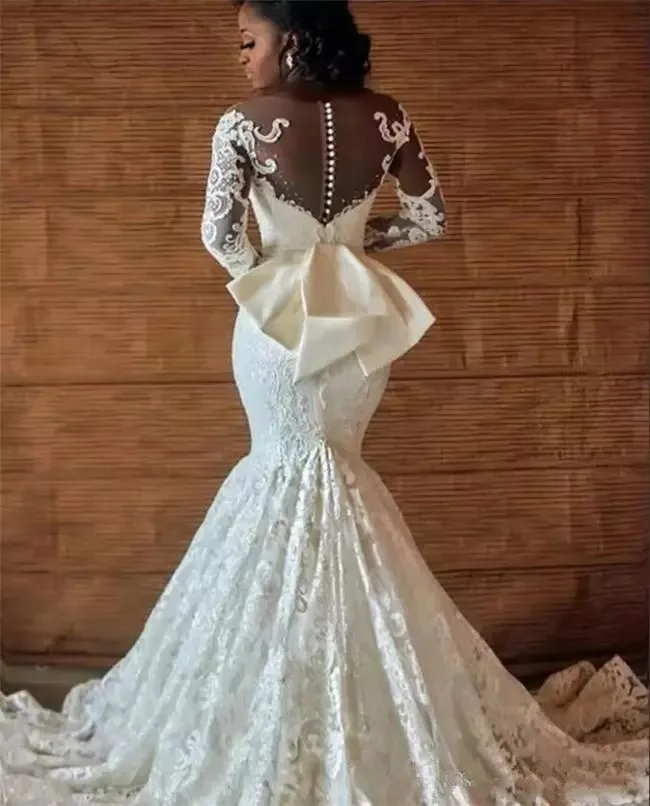 Свадебные платья русалки с длинными рукавами, аппликация, кружева, бохо, свадебное платье, Sofuge Vestido De Noiva, элегантное женское вечернее