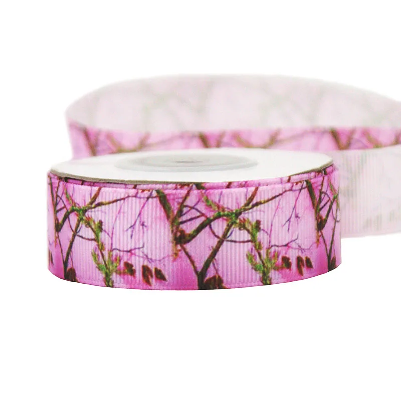 [IuBuFiGo] 10 ярдов 7/8 &quotцветок печатных Grosgrain ленты 22 мм розовые бант для волос DIY
