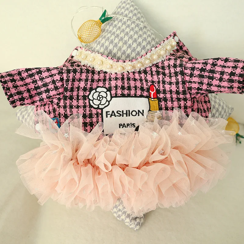 Princess Small Dog Dresses Coat Autumn Houndstooth Cat Skirt Clothes Tulle Dresses Puppy Chihuahua XS S M L XL