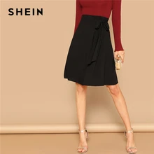 SHEIN Однотонная Юбка С Узлом Женская Черная Летняя Элегантная Юбка С Поясом И Высокой Талией