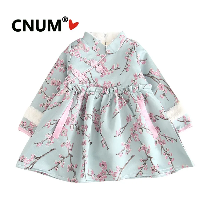 

CNUM Toddler Girl Dresses Chinese Style Cheongsam Embroidery Festive Dress Cotton Baby Girl Clothes Winter Dress