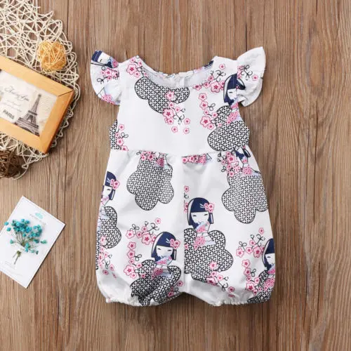 Adorable Newborn Baby Girls Anime Cartoon Romper Jumpsuit Sunsuit
