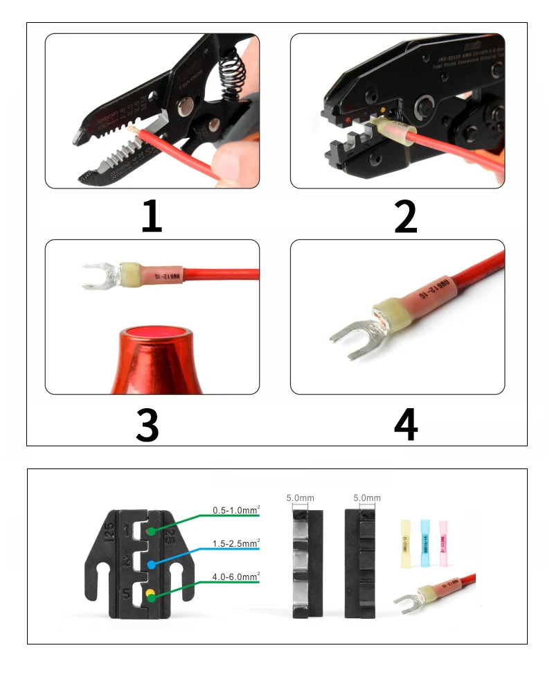 Термоусадочные соединители обжимные инструменты трещотка провода щипцы плоскогубцы Терминал обжимной стык сращивания/крюк/лопата 0,5-мм м²(AWG22-10