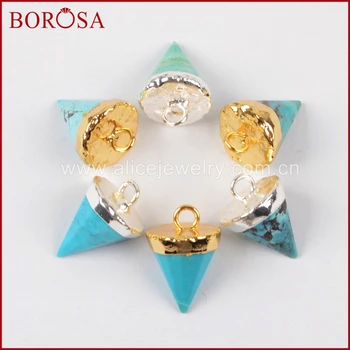 

BOROSA Fashion Druzy Gold Color 100% Natural Blue Stone Cone Charm for DIY Earrings Drusy Gems Jewelry Making G1369 S1369