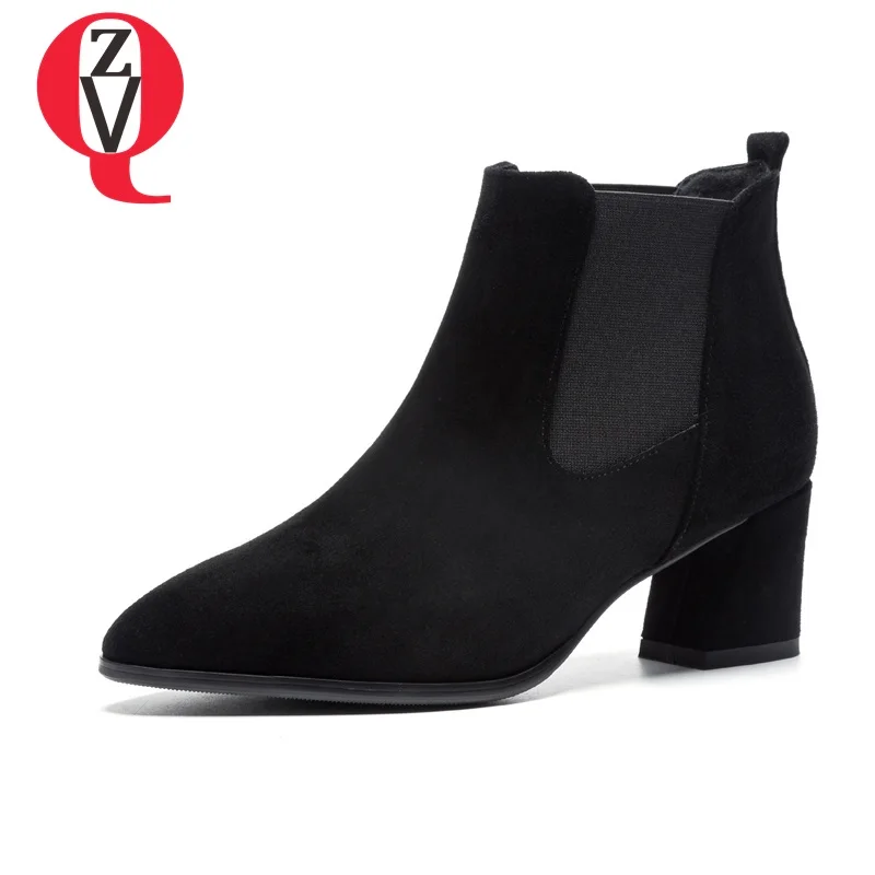 

ZVQ fashion woman cow suede office party ankle boots women 6cm heel high shoes 2019 spring autumn pointed toe boots size 33-40