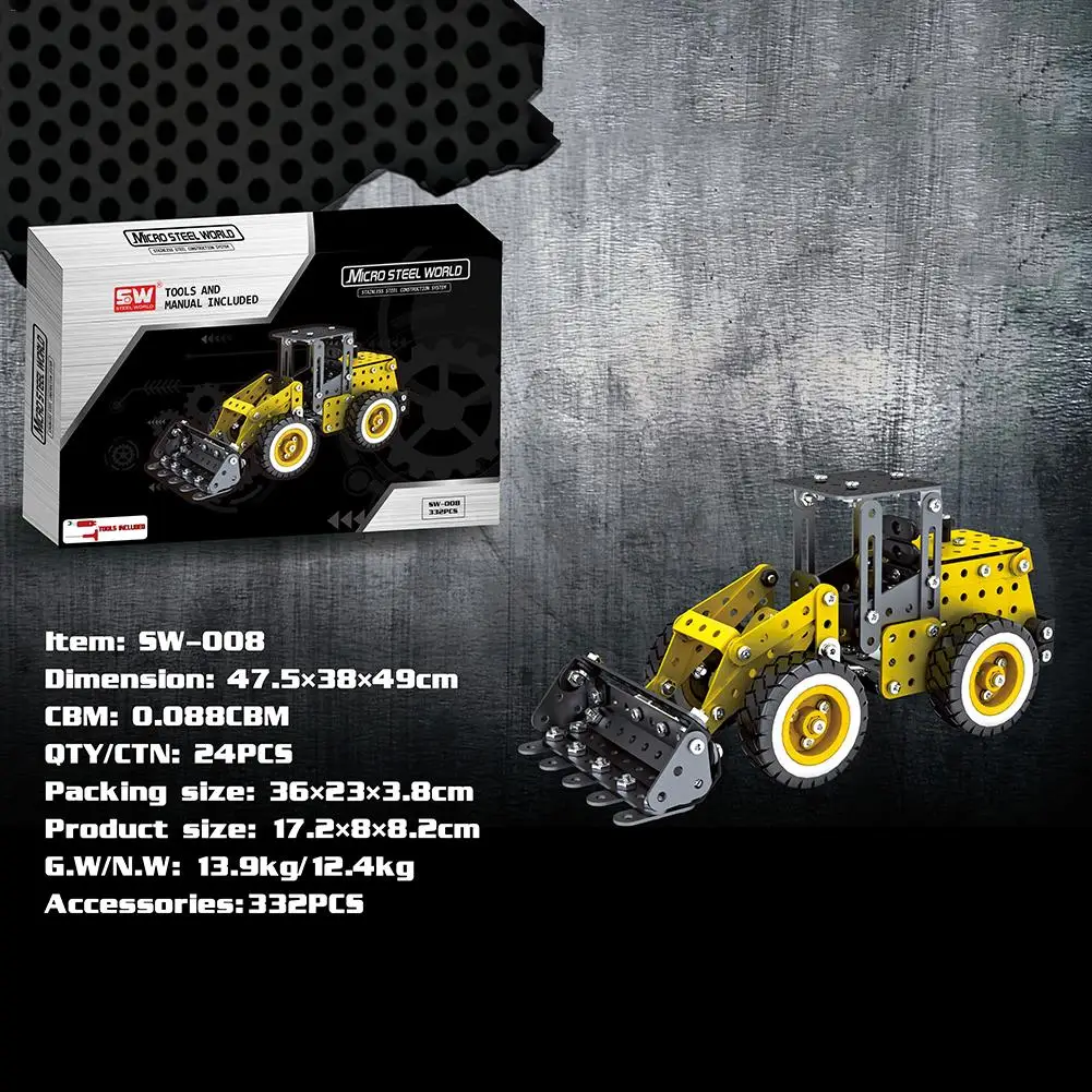 price reduction Alloy car toy for children as gift 332PCS DIY Car Loader Alloy Assembled Building Blocks