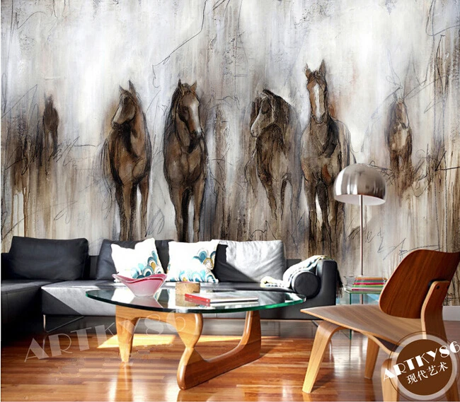 Custom-horse-wallpaper-retro-abstract-horse-painting-for-the-living ...
